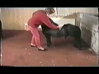 MILF jacking off a dog